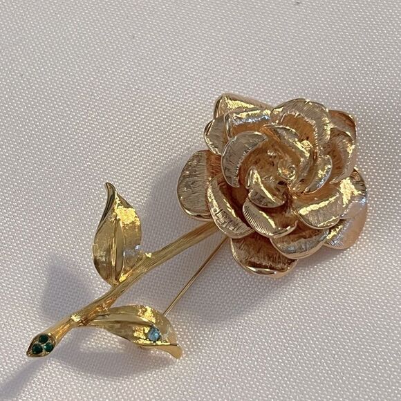 Vintage Camrose & Kross Long Stem Rose Brooch and Rose Bloom Earrings Set - Picture 2 of 10